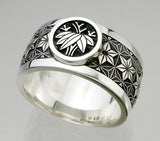 Saito - Family Crest - GENROKU Pattern Silver Emblem Ring Silver 950 with Blue Diamond or Diamond