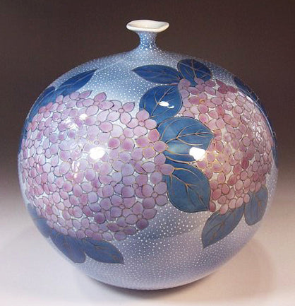 Fujii Kinsai Arita Japan - Somenishiki Kinsai Yurikou Hydrangea Vase 23.20 cm - Free Shipping