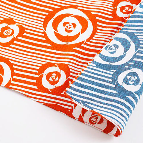 Isamonyou -  Double-Sided Dyeing   Camellia Orange/Blue  100 伊砂文様 両面 椿 オレンジ/ブルー 20478-343  - Furoshiki (Japanese Wrapping Cloth)
