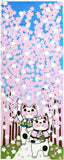 Lucky Cat  福まねき猫 -  Cherry blossom trees (roadside tree) 桜並木 (Sakura namiki) - Japanese Tradition Cotton Towel (The dyed Tenugui) - 34cm x 90cm