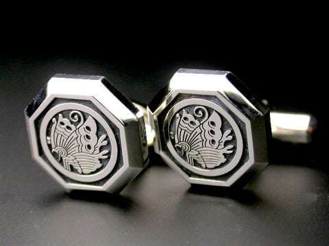 Saito - Family Crest  Octagon shape Silver Cuffs (Silver 950) (One pair)