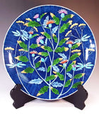 Fujii Kinsai Arita Japan - Somenishiki Thistle (Azami)  Ornamental plate 33.30 cm   染錦薊絵飾り大皿（径33.3ｃｍ）- Free Shipping