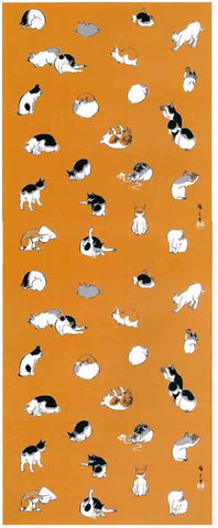 Ukiyoe Tenugui - Utagawa Hiroshige  Cats - orange   歌川広 重　猫    橙- (Japanese Tenugui)