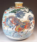 Fujii Kinsai Arita Japan - Reproduced Koimari Somenishiki Kinsai Kylin Vase 24.50 cm - Free Shipping