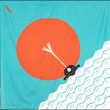 Cochae - Whale in the Morning Sun Blue 朝日にくじら ブルー  20474-302  :   Furoshiki 100 x 100 cm