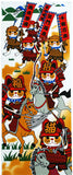 Lucky Cat  福まねき猫 - Battle  合戦（かっせん）(kassen) - Japanese Tradition Cotton Towel (The dyed Tenugui) - 34cm x 90cm