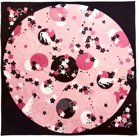 Kenema - Neko mo hanami (Cats also enjoy cherry blossom viewing )  ねこも花見  M399-66682  - Furoshiki  90X90cm