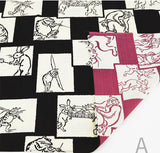 Choju Giga 鳥獣戯画 - Ichimatsu/Black x Pink A   市松／黒×ピンクＡ  - Double-sided furoshiki (wrapping cloth) - Furoshiki (Japanese Wrapping Cloth)　105 x 105 cm 　　