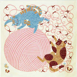 Kata Kata - Water repellent finish - Neko to Keito (Cat) Yellow アクアドロップ ネコと毛糸 イエロー (撥水加工)　- Furoshiki   70 x 70 cm