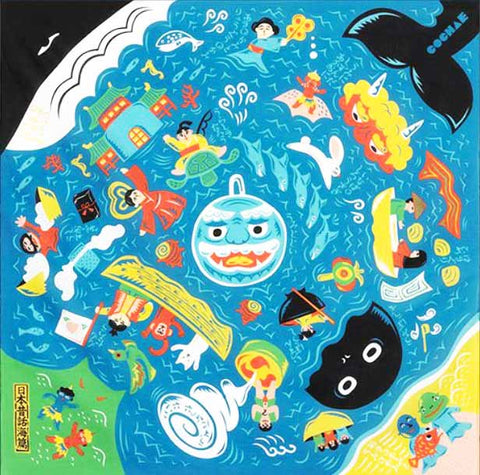 Cochae -   Japanese Folktale: The Sea Blue  70 コチャエむすび 日本昔話海篇 ブルー    20475-201  Furoshiki 70 x 70 cm