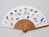 Traditional handcrafted Kyoto  Sensu (folding fan) - Utagawa Hiroshige 歌川広重 　猫 - Cats - White