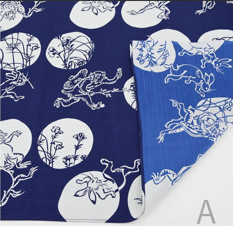 Choju Giga 鳥獣戯画 - Polka dots / Blue x Light blue A  水玉／青×水色Ａ  - Double-sided furoshiki (wrapping cloth) - Furoshiki (Japanese Wrapping Cloth)　50 x 50 cm 　　