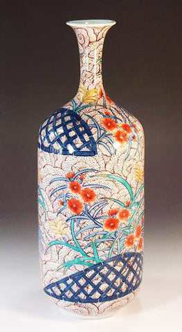 Fujii Kinsai Arita Japan - Somenishiki Shuun Nadeshiko Vase 31.80 cm - Free Shipping