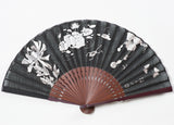 Traditional handcrafted Kyoto Sensu (folding fan)- Ito Jakuchu Genpo Youka　伊藤若冲の拓版画集 　「玄圃瑤華」 - Black
