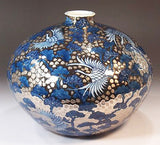 Fujii Kinsai Arita Japan - Somenishiki Platinum Matsu (Pine) & Tsuru (Crane) Vase 19.70 cm - Free Shipping