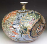 Fujii Kinsai Arita Japan - Yurisai Kinran Phonex & Rise Dragon vase 26.20 cm (Superlative Collection) 　金襴手様式釉裏彩龍鳳凰絵花瓶　- Free Shipping