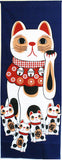 Lucky Cat  福まねき猫 - Beckoning cat (Navy) 招き猫（紺）(Manekineko navy) - Japanese Tradition Cotton Towel (The dyed Tenugui) - 34cm x 90cm