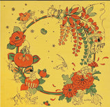 Choju Giga 鳥獣戯画 -  Kishōhanagoyomi  吉祥花暦  - Furoshiki (Japanese Wrapping Cloth)　50 x 50 cm 　