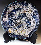 Fujii Kinsai Arita Japan - Tetsuyu kinsai Gold & Platinum   Rise Dragon　Ornamental plate 30.50 cm 　　鉄釉金彩・プラチナ彩龍絵飾り大皿（径30.5ｃｍ）- Free Shipping