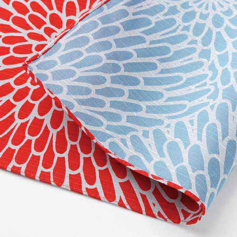 Isamonyou -  Double-Sided Dyeing 　Chrysanthemum 　Red/Sage  　100 伊砂文様 両面 菊 アカ/セイジ　20478-341　- Furoshiki (Japanese Wrapping Cloth)