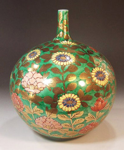 Fujii Kinsai Arita Japan - Somenishiki  Kinsai Chrysanthemum & Peony Vase 25.50 cm - Free Shipping