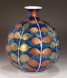 Fujii Kinsai Arita Japan - Somenishiki  Kinsai Konoha (Leaves) Vase 17.50 cm  染錦金彩木の葉絵飾り花瓶 - Free Shipping