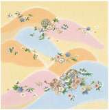 Chirimen Sansaku Furoshiki 100% silk  - Flowers in the Distant Mountains  遠山に花 - Furoshiki (Japanese Wrapping Cloth)　68 x 68 cm 正絹さざ波ちりめん友仙ふろしき　