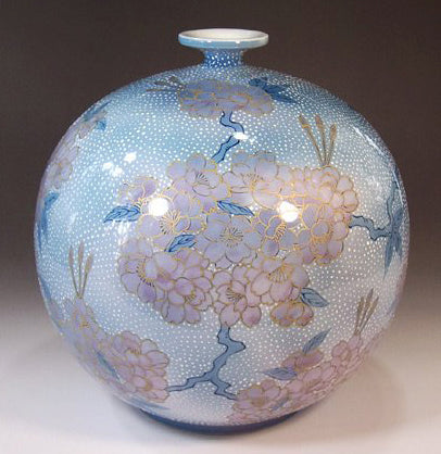 Fujii Kinsai Arita Japan - Somenishiki Kinsai Yurikou sakura Vase 23.30 cm - Free Shipping