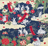 Choju Giga 鳥獣戯画 - Hana Yugi   花遊戯  - Furoshiki (Japanese Wrapping Cloth)　50 x 50 cm 　　