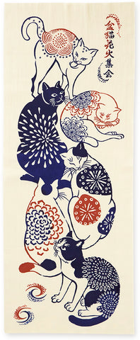 JIKAN STYLE (Kenema)  - 50314 Bon Cat Fireworks Gathering  盆猫花火集会  -  (The dyed Tenugui)