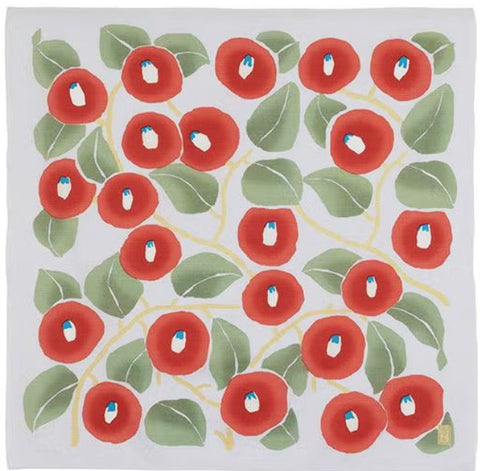 Takehisa Yumeji - Tsubaki (Camellia) Light gray  つばき  ライトグレー 　21181-229 - Furoshiki 90 x 90 cm