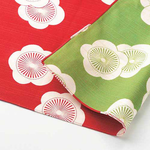 Isamonyou -  Double-Sided Dyeing Plum R&G 　100 伊砂文様 両面 梅 アカ/グリーン　20478-305　- Furoshiki (Japanese Wrapping Cloth)