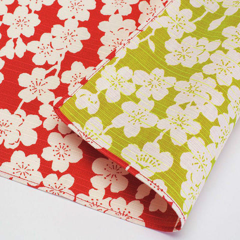 Isamonyou -  Double-Sided Dyeing   Weeping cherry blossoms pink/green   100 伊砂文様 両面 しだれ桜 ピンク/グリーン  20478-332 - Furoshiki (Japanese Wrapping Cloth)
