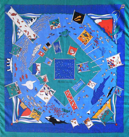 Asayama Misato - Aquarium   水族館   75 x 75 cm Furoshiki (Japanese Wrapping Cloth)
