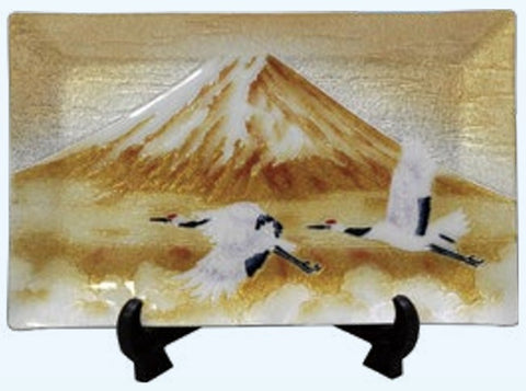 Saikosha - #104-09 Mount Fuji and Cranes (Cloisonné ware ornamental plate) - Free Shipping