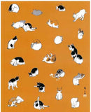 Ukiyoe Tenugui - Utagawa Hiroshige  Cats - orange   歌川広 重　猫    橙- (Japanese Tenugui)