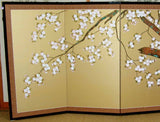 Tominaga Jyuho - Japanese Traditional Hand Paint Byobu (Gold Silk Folding Screen) - X133 - Free Shipping