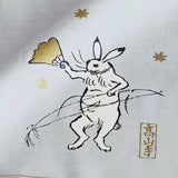 Cho Jyu Jinbutsu Giga  Hasu no ha (Lotus Leaf Turquoise) (鳥獣人物戯画)  100 鳥獣人物戯画 蓮の葉  グレー  20831-302  - Furoshiki 100 x 100 cm