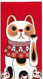 Lucky Cat  福まねき猫 - Maneki-neko (red)　招き猫（赤） - Japanese Traditional Cotton Towel (The dyed Tenugui) - 34cm x 90cm