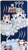 Lucky Cat  福まねき猫 -  Hot spring 温泉 (Onsen)- Japanese Tradition Cotton Towel (The dyed Tenugui) - 34cm x 90cm