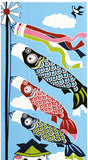 Lucky Cat  福まねき猫 -  Carp streamers こいのぼり (Koinobori) - Japanese Traditional Cotton Towel (The dyed Tenugui) - 34cm x 90cm
