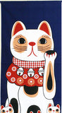 Lucky Cat  福まねき猫 - Beckoning cat (Navy) 招き猫（紺）(Manekineko navy) - Japanese Tradition Cotton Towel (The dyed Tenugui) - 34cm x 90cm