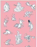 Ukiyo-e Tenugui -  Chojyugiga   Pink   鳥獣人物戯画  - (Japanese Tenugui)