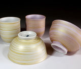Fujii Kinsai Arita Japan - Youhen tsuyakeshiyu kinsai hakeme Japanese 2 Rice bowl and 2 Teacup (Yunomi) 4 Units set　窯変艶消し釉金彩刷毛目 飯碗・湯呑みセット - Free Shipping