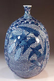 Fujii Kinsai Arita Japan - Sometsuke karakusa wari Uzura (Quail) & suzume (Sparrow) Vase 27.50 cm  - Free Shipping