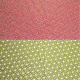 Komon - Double-Sided Dyeing - Samekomon x Asanoha (Red x Rikyu) さざら織両面ふろしき（鮫小紋×麻葉) 赤×利休  50 x 50 cm - Furoshiki (Japanese Wrapping Cloth)