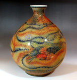 Fujii Kinsai Arita Japan - Yurisai Kinran Phonex  vase 29.40 cm (Superlative Collection) 　金襴手様式釉裏彩吉祥鳳凰絵花瓶　- Free Shipping