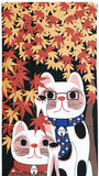 Lucky Cat  福まねき猫 - Viewing autumn leaves  紅葉狩り (Momijigari) - Japanese Traditional Cotton Towel (The dyed Tenugui) - 34cm x 90cm