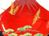 Fujii Kinsai Arita Japan - Shinshayu Kinsai Mt. Fuji ,Crain, Pine Ornamental plate 26.50 cm    辰砂釉金彩吉祥赤富士山松絵飾り大皿（径26.5ｃｍ）  - Free Shipping