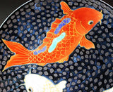 Fujii Kinsai Arita Japan - Tetsuyu kinsai Painting of a carps  Ornamental plate 30.70 cm   鉄釉金彩鯉絵飾り大皿（径30.7ｃｍ）    - Free Shipping